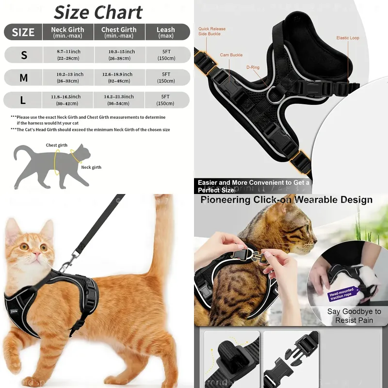 Outdoor Adventure Kit - 猫用ハーネスとリードセット、脱走防止、柔らかく調節可能、通気性のあるベスト型ハーネス、着用が簡単、快適で安全なキット、子猫の屋外散歩、旅行、冒険に最適
